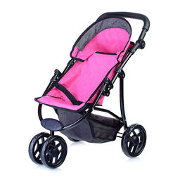 Коляска для кукол, 3-колесная, металлическая, прогулочная, с тентом, с корзиной, цвет ярко-розовый, в пакете