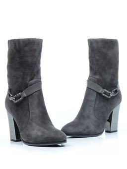 YF189-062M DK.GREY Полусапоги зимние женские (натуральная замша, натуральный мех (еврозима))