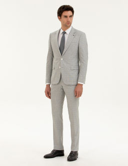 A__k Gri Slim Fit Kareli Tak_m Elbise