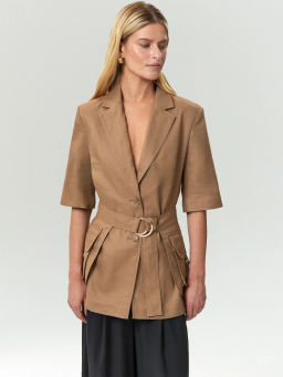 Жакет изо льна с поясом и накладными караманами, ML835/organica - Emka фото 2