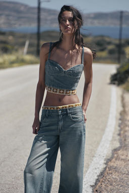 TOP Z1975 DENIM COMBINADO CROCHET / Azul medio - Zara фото 2