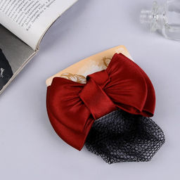 Цена за 2 шт. Заколка - автомат для волос «Бантик», с сеточкой для пучка, d=10 см, бордо