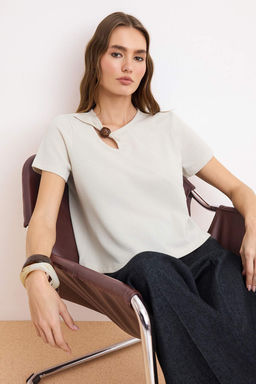 Kiremit Regular/Normal Kal?p Aksesuar Detayl? Triko gorunumlu Orme Bluz TWOSS26BZ00026 - Trendyolmilla фото 5