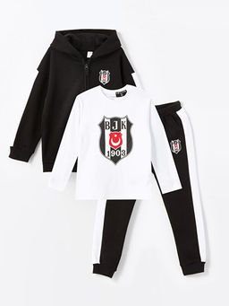 Bisiklet Yaka Uzun Kollu Be?ikta? Bask?l? Erkek Bebek 3l? Tak?m