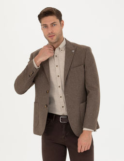 Kahverengi Y_n Kar___ml_ Slim Fit Ceket