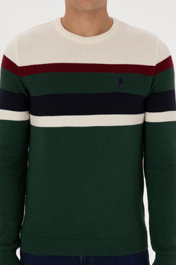 Erkek Slim Fit Bisiklet Yaka Koyu Ye_il Kazak
