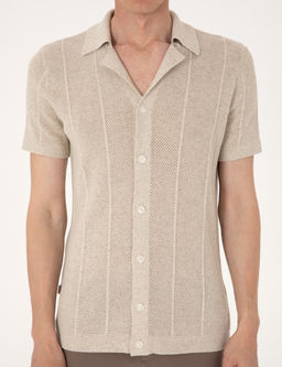 Bej Slim Fit K_sa Kollu D__meli Triko H_rka