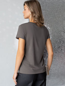 Футболка Vilatte с принтом из хлопка с эластаном темно-серый  фото 4