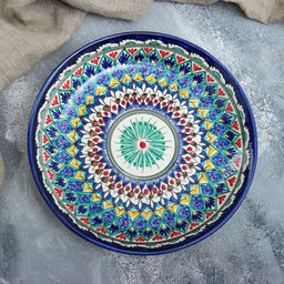 Ляган узбекский Риштанская керамика "Узоры" для плова, 24,5 см