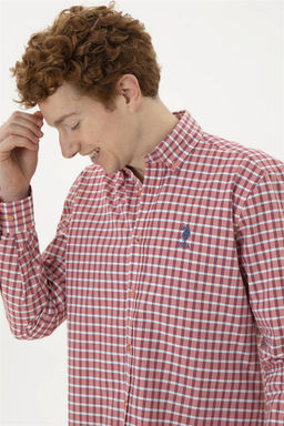 Рубашка мужская U.S. Polo Assn с длинным рукавом красная хлопок фото 2