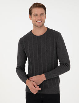Antrasit Melanj Slim Fit Bisiklet Yaka Triko Kazak - Pierre cardin фото 3