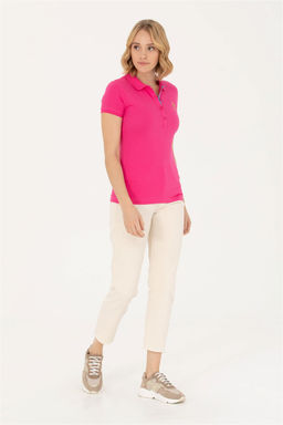 Женская базовая футболка цвета фуксии с воротником-поло Неожиданная скидка в корзине - U.s. polo assn фото 4