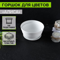 Цена за 3 шт. Горшок для цветов с поддоном Алиса, 700 мл, d=15 см, h=8 см, пластиковый, белый