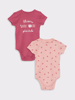 Bisiklet Yaka K?sa Kollu Bask?l? Pamuklu K?z Bebek ??t??tl? Body 2li