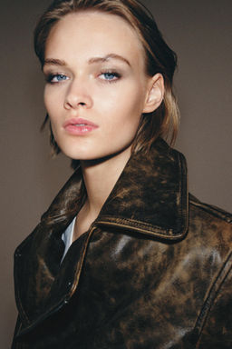 CHAQUETA BIKER PIEL 100% ZW COLLECTION LIMITED EDITION / Marr?n - Zara фото 13