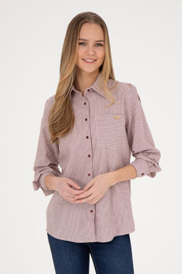 Женская бордовая рубашка с длинным рукавом Неожиданная скидка в корзине