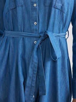 G?mlek Yaka Beli Ku?akl? Jean Elbise