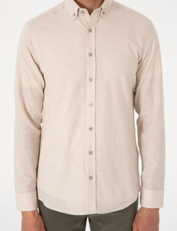 Bej Keten G_r_n_ml_ Slim Fit Uzun Kollu G_mlek - Pierre cardin фото 6