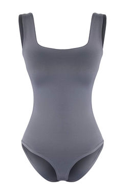Antrasit Fitted/Vucuda Oturan S?rt? Detayl? Kare Yaka C?tc?tl? Esnek Orme Body TWOSS24BD00026