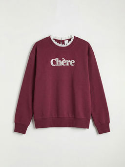 F?rf?rl? Yaka Bask?l? K?z ?ocuk Sweatshirt