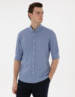 Рубашка Slim Fit синяя льняная