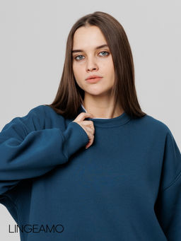 Женский свитшот оверсайз из футера с начесом Lingeamo темно-бирюзовый ВК-23 (23)  фото 6