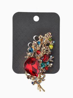 Брошь «Лист» осенний, ажур, стразы, цветная в золоте