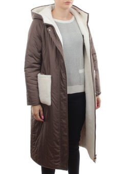 2639 DK. BEIGE Пальто двухстороннее женское еврозима (100 гр. холлофайбер, искусственный мех) - Fashion фото 9