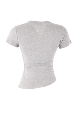 Gri Melanj Fitted/Vucuda Oturan Baglama Detayl? Pamuk Ribana Orme Bluz TWOSS26BZ00200 - Trendyolmilla фото 6