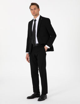 Siyah Slim Fit _izgili Tak_m Elbise