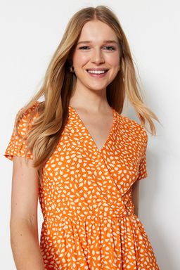 Yesil Bask?l? Kruvaze Yaka Mini Esnek Orme Elbise TWOSS21EL0241 - Trendyolmilla фото 12