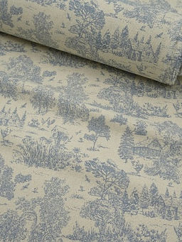 Хлопколен Туаль де Жуи - прованс цв.джинс (на суровом), ш.1.4м, лен-15%, хл-85%, 125гр/м.кв