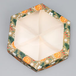 Цена за 5 шт. Коробка складная новогодняя «Хвоя, хлопок, апельсины», 23×23×4 см