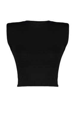 Siyah Vatkal? Fitted/Vucuda Oturan Bisiklet Yaka Crop Esnek Orme Bluz TWOSS23BZ00251