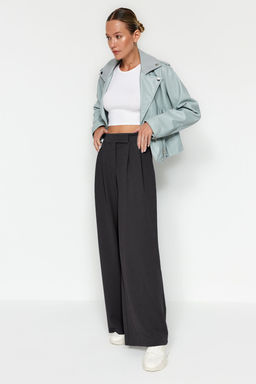 Antrasit C?rt C?rt Kapamal? Yuksek Bel Pileli Wide Leg Pantolon TWOAW24PL00177