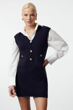 TRENDYOLMILLA Lacivert Mini Triko Yumusak Dokulu V Yaka Elbise TWOAW25EL00059