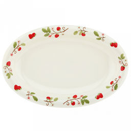 "Земляничная поляна" Блюдо фарфоровое 315х210х36мм, 600мл, овальное, с деколью, загнутый край, кремовый (Китай)