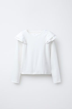 RIB T-SHIRT WITH RUFFLE TRIMS