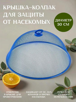 Крышка-сетка для защиты от насекомых металлическая, окрашенная д30см h11,5см, пластмассовая ручка, цвета в ассортименте: синий; зеленый; красный (Китай)