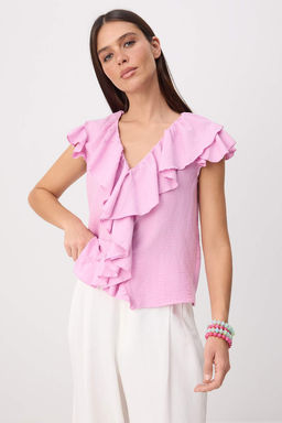 A__k Pembe F_rf_r Detayl_ Dokuma Bluz TWOSS26BZ00766