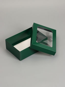 Цена за 5 шт. Коробка складная, крышка-дно «Армейский зелёный», с окном 21×15×7 см