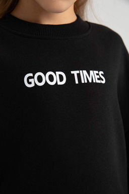 Толстый свитшот оверсайз для девочек с круглым вырезом и мягкой пушистой изнанкой - Defacto фото 9