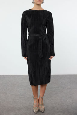 TRENDYOLMILLA Mor Premium Pilise Kumasl? Flare Kol Detayl? A-Line Midi Orme Elbise TWOAW24EL00125 фото 19