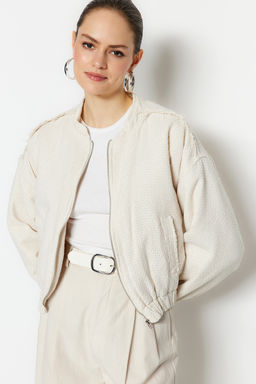 TRENDYOLMILLA Ekru Oversize Tuvit Bomber Ceket Mont TWOSS23MO00052
