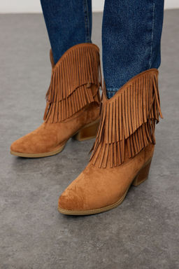 Trendyol Shoes Taba Suet Kahverengi Puskullu Kovboy Blok Topuklu Kad?n Bot TAKAW25BO00031 - Trendyolmilla фото 3