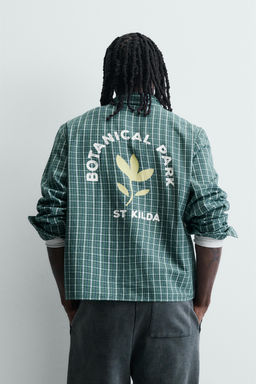 CAMISA CROPPED FIT CUADROS ESTAMPADO BORDADO / Verde - Zara фото 3