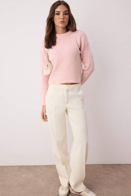 Pembe Crop Yumusak Dokulu Bisiklet Yaka Triko Kazak TWOAW25KZ00000