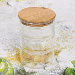 Банка для продуктов стеклянная "Хай-Тек" в наборе 3*400мл с бамбуковой крышкой 11*6см