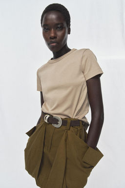 CAMISETA INTERLOCK MANGA CORTA / Beige - Zara фото 2