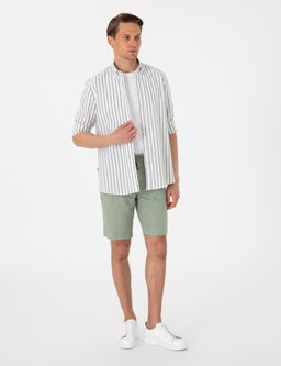 Haki Regular Fit _izgili Uzun Kollu G_mlek
